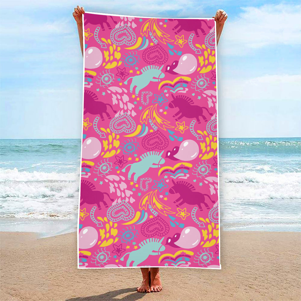 Pink Girly Unicorn Print Beach Towel