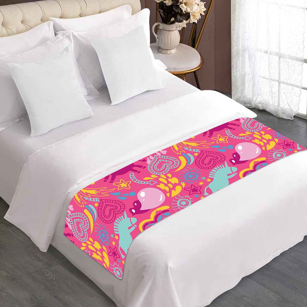 Pink Girly Unicorn Print Bed Runner
