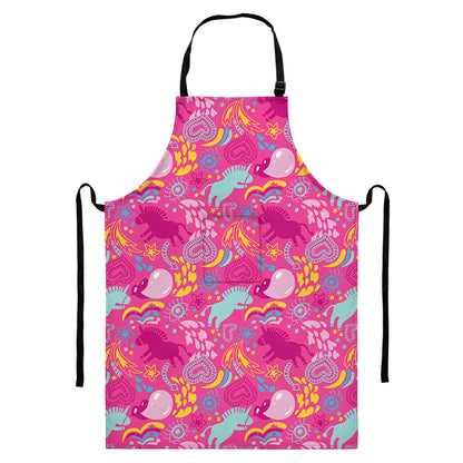 Pink Girly Unicorn Print Bib Apron With Pocket