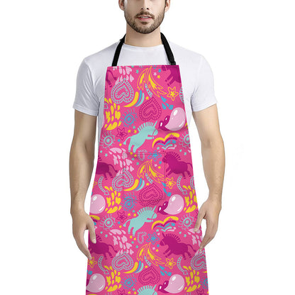 Pink Girly Unicorn Print Bib Apron With Pocket