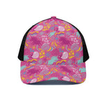 Pink Girly Unicorn Print Black Mesh Trucker Cap