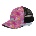 Pink Girly Unicorn Print Black Mesh Trucker Cap
