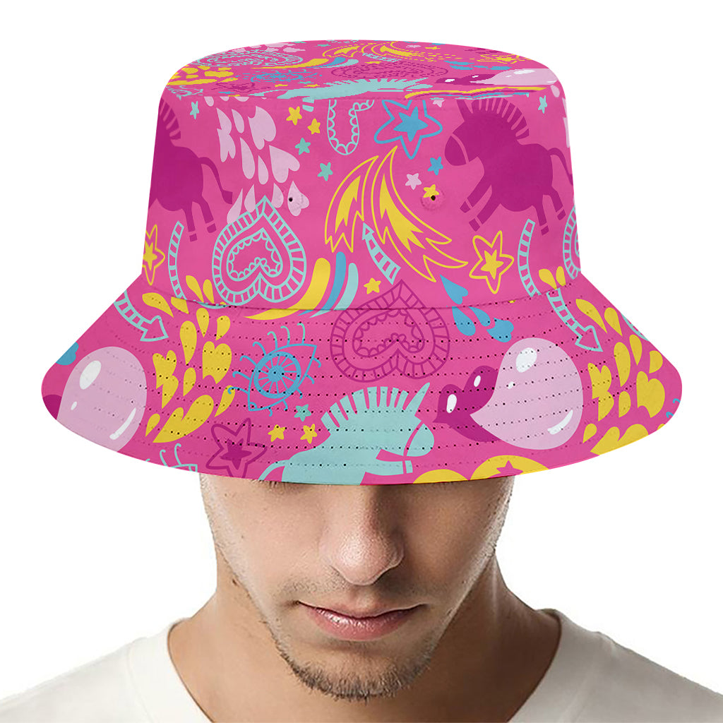 Pink Girly Unicorn Print Bucket Hat