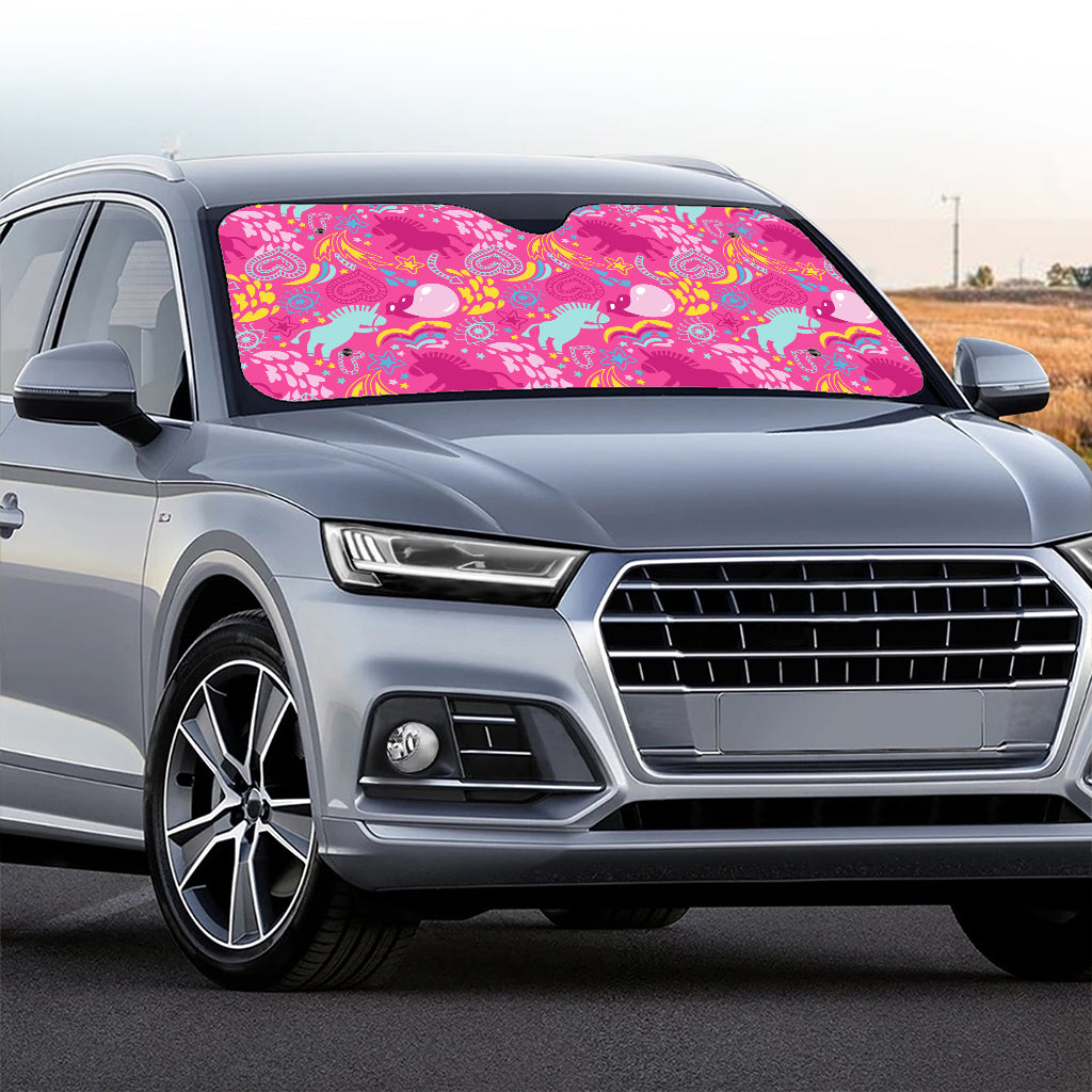 Pink Girly Unicorn Print Car Windshield Sun Shade