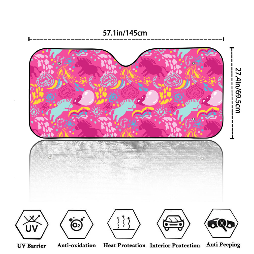 Pink Girly Unicorn Print Car Windshield Sun Shade