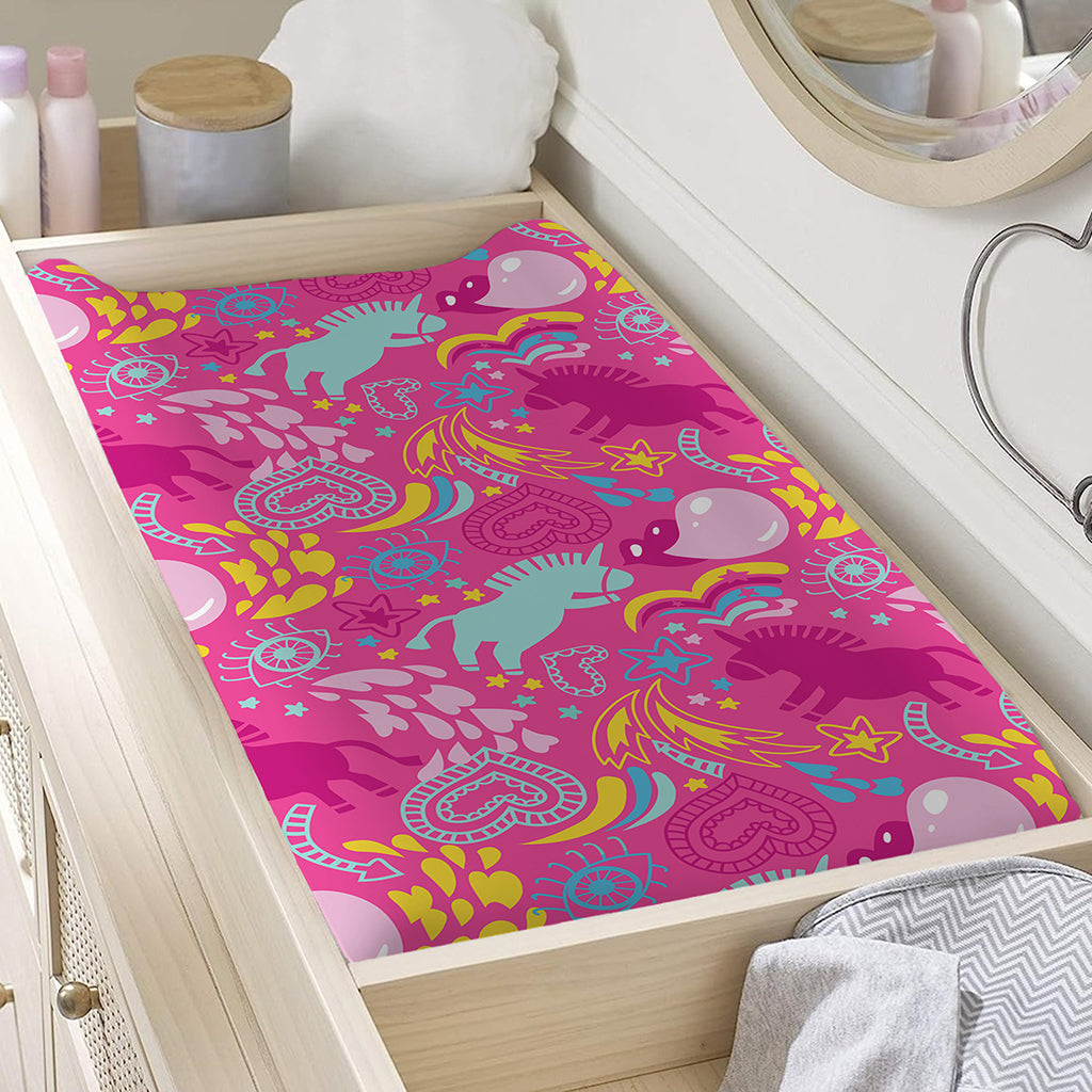 Pink Girly Unicorn Print Changing Pad Cover