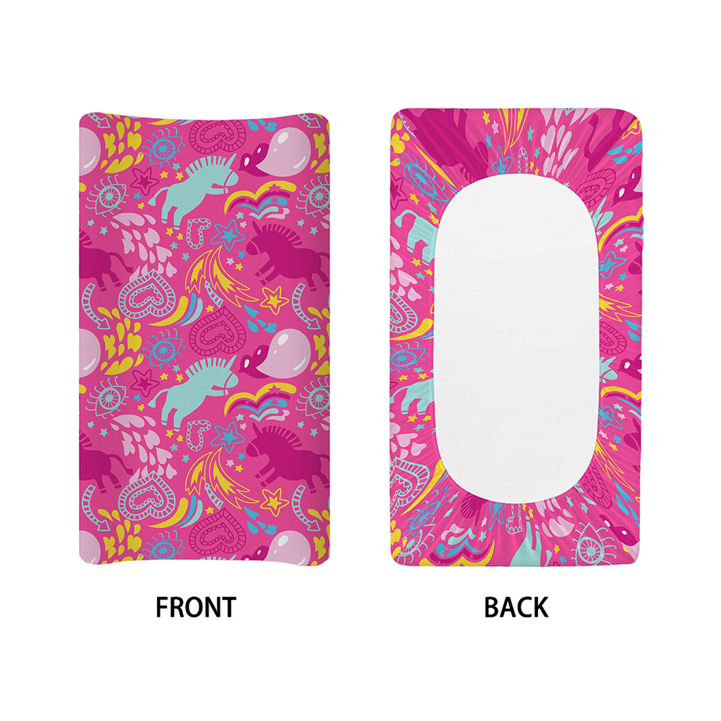 Pink Girly Unicorn Print Changing Pad Cover