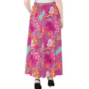 Pink Girly Unicorn Print Chiffon Maxi Skirt