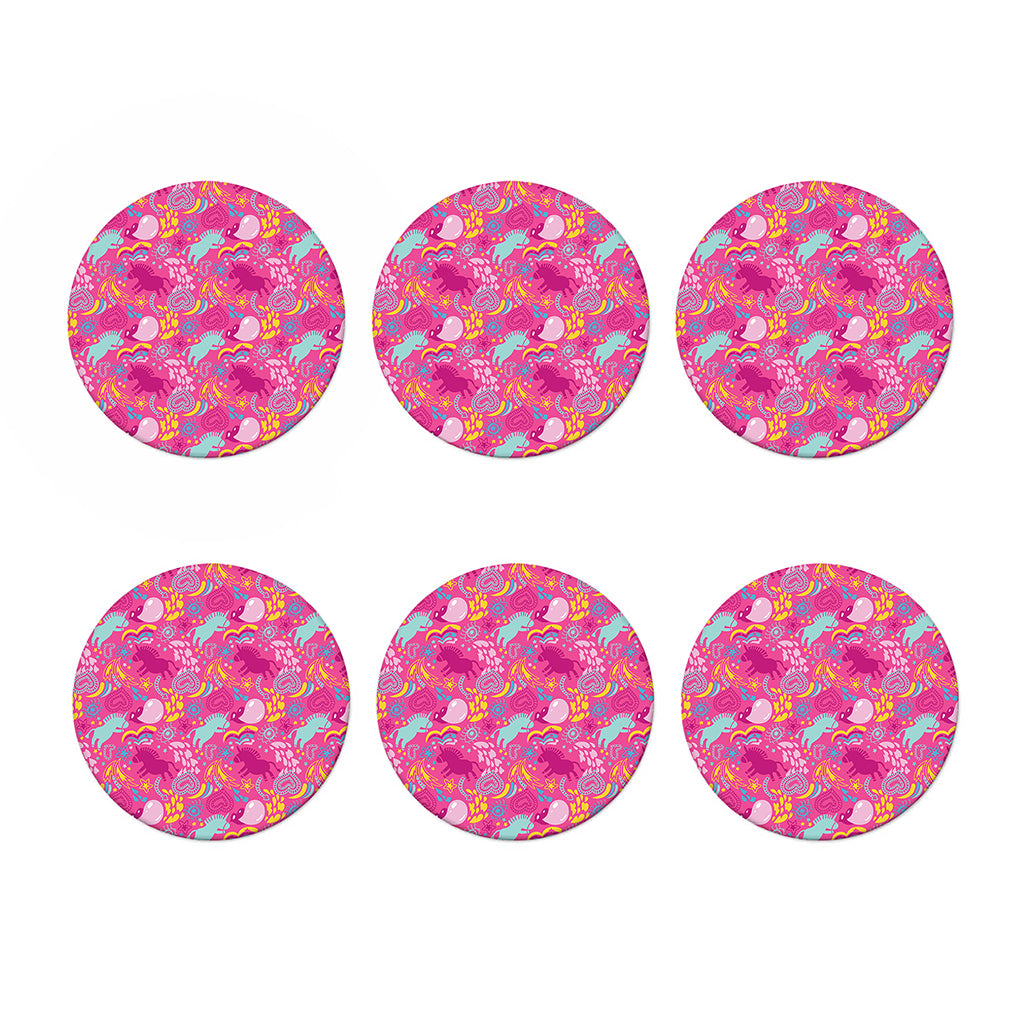 Pink Girly Unicorn Print Coaster Set