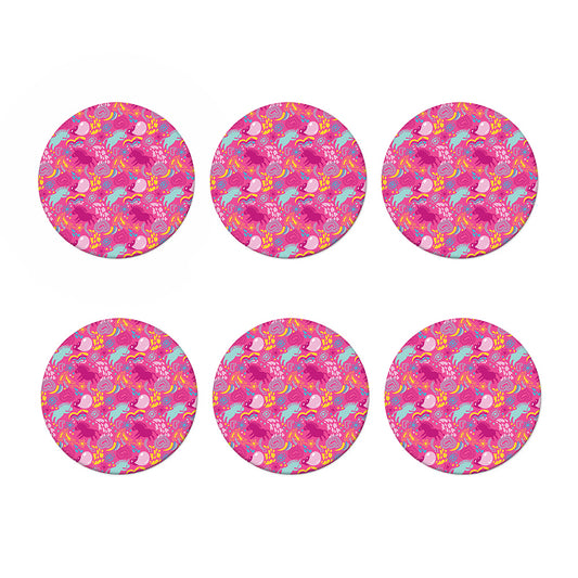 Pink Girly Unicorn Print Coaster Set