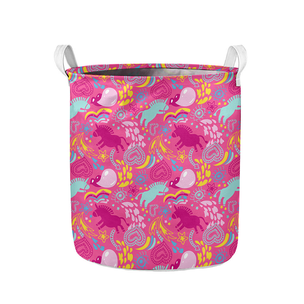 Pink Girly Unicorn Print Collapsible Laundry Basket