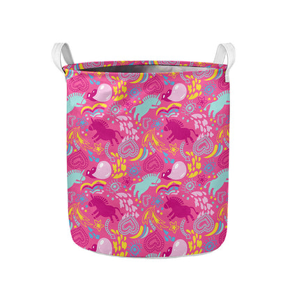 Pink Girly Unicorn Print Collapsible Laundry Basket