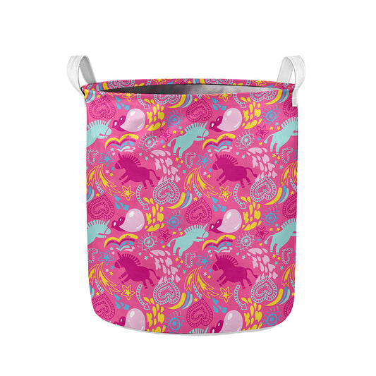 Pink Girly Unicorn Print Collapsible Laundry Basket