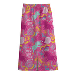 Pink Girly Unicorn Print Cotton Front Slit Maxi Skirt