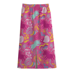 Pink Girly Unicorn Print Cotton Front Slit Maxi Skirt