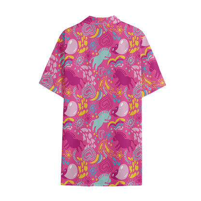 Pink Girly Unicorn Print Cotton Hawaiian Shirt