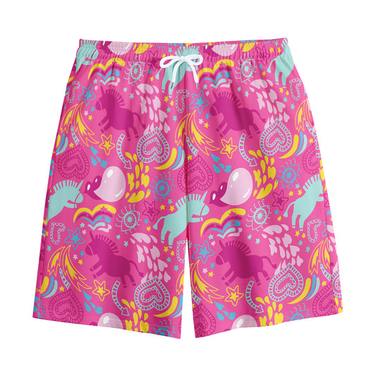 Pink Girly Unicorn Print Cotton Shorts