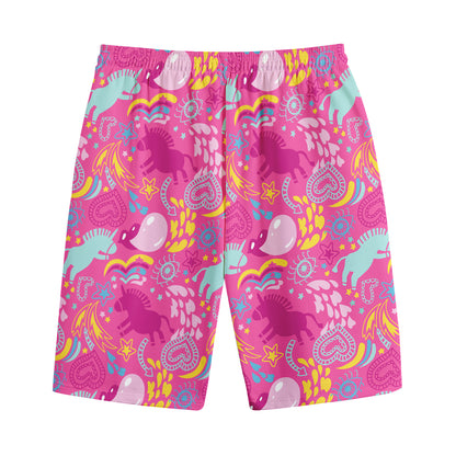 Pink Girly Unicorn Print Cotton Shorts
