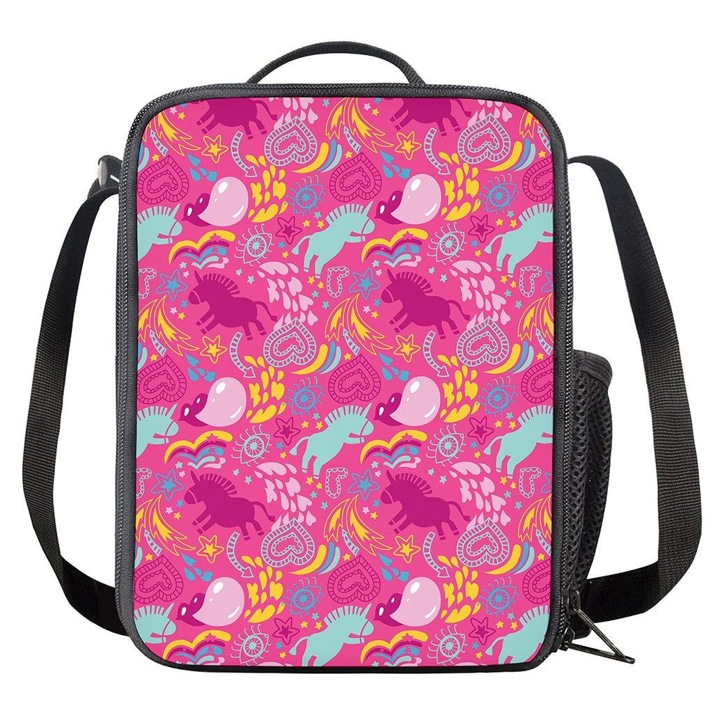 Pink Girly Unicorn Print Crossbody Lunch Bag