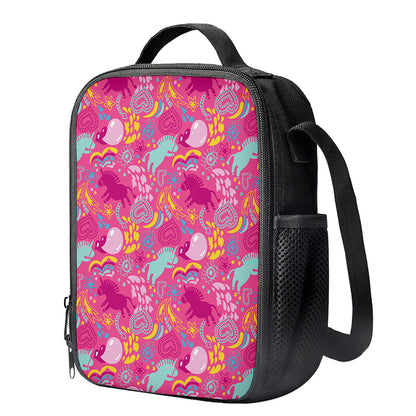 Pink Girly Unicorn Print Crossbody Lunch Bag
