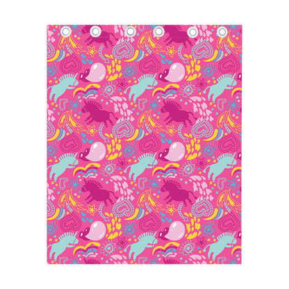 Pink Girly Unicorn Print Curtain