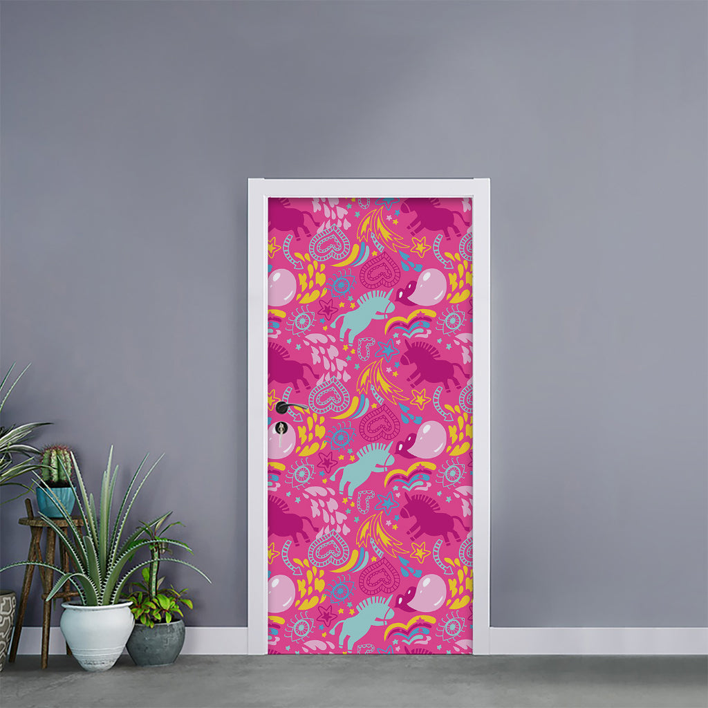 Pink Girly Unicorn Print Door Sticker