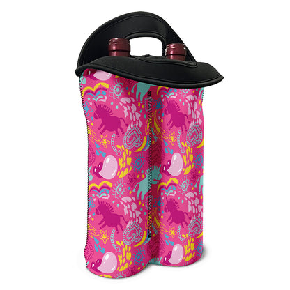 Pink Girly Unicorn Print Double Neoprene Wine Tote