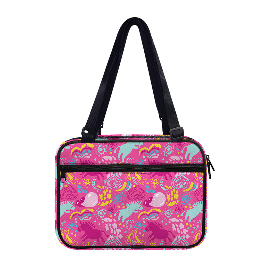 Pink Girly Unicorn Print Double Strap Bible Bag