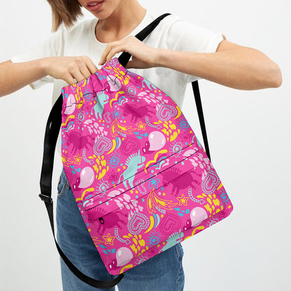 Pink Girly Unicorn Print Drawstring Backpack