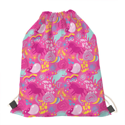 Pink Girly Unicorn Print Drawstring Bag