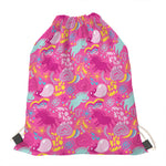 Pink Girly Unicorn Print Drawstring Bag