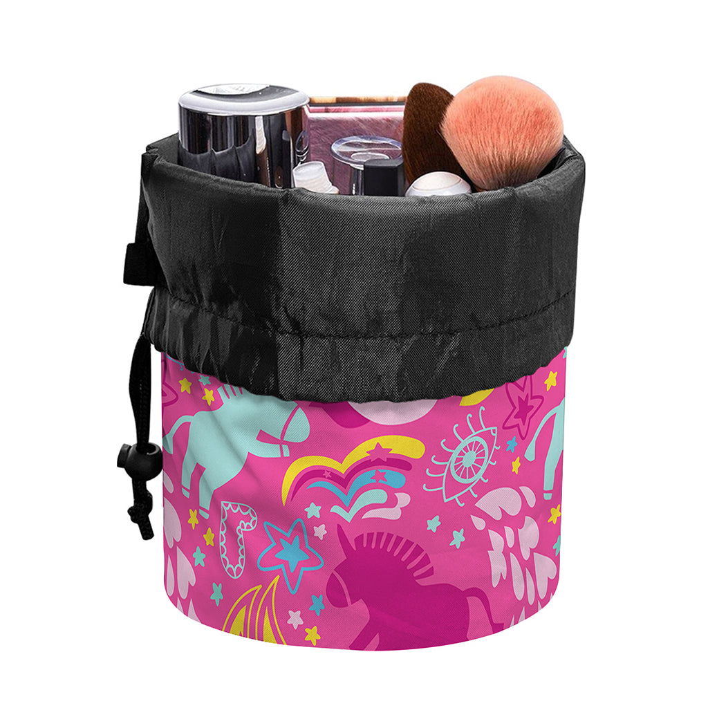 Pink Girly Unicorn Print Drawstring Makeup Bag