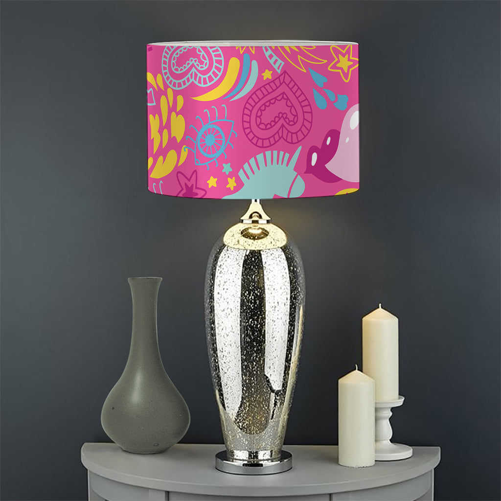 Pink Girly Unicorn Print Drum Lamp Shade