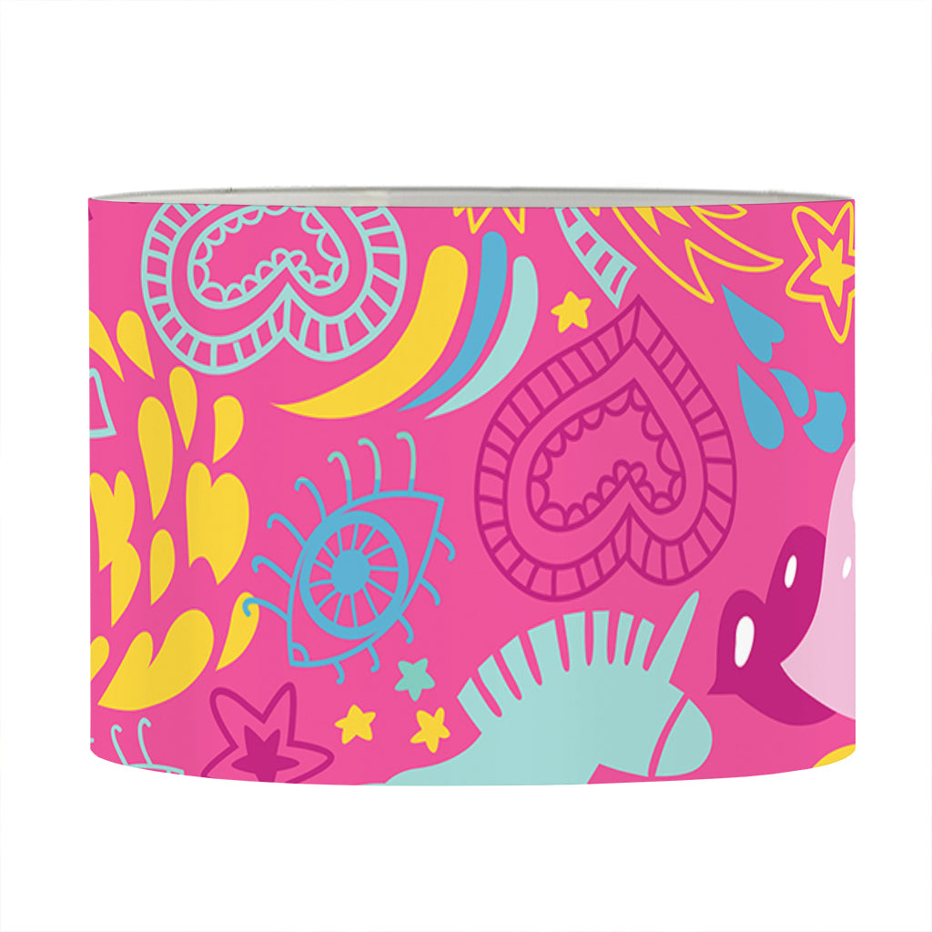 Pink Girly Unicorn Print Drum Lamp Shade
