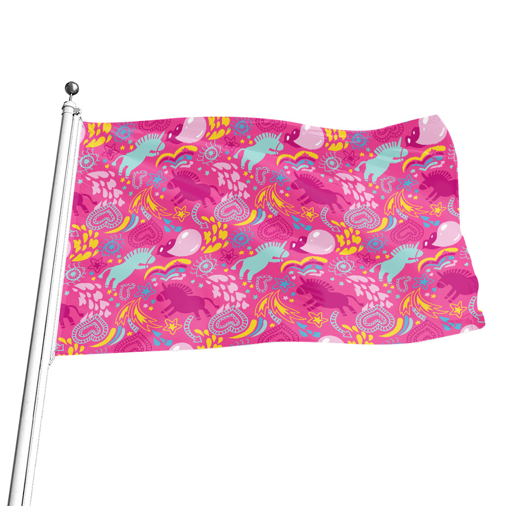 Pink Girly Unicorn Print Flag