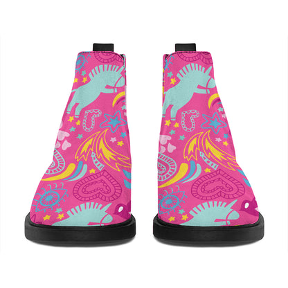 Pink Girly Unicorn Print Flat Ankle Boots