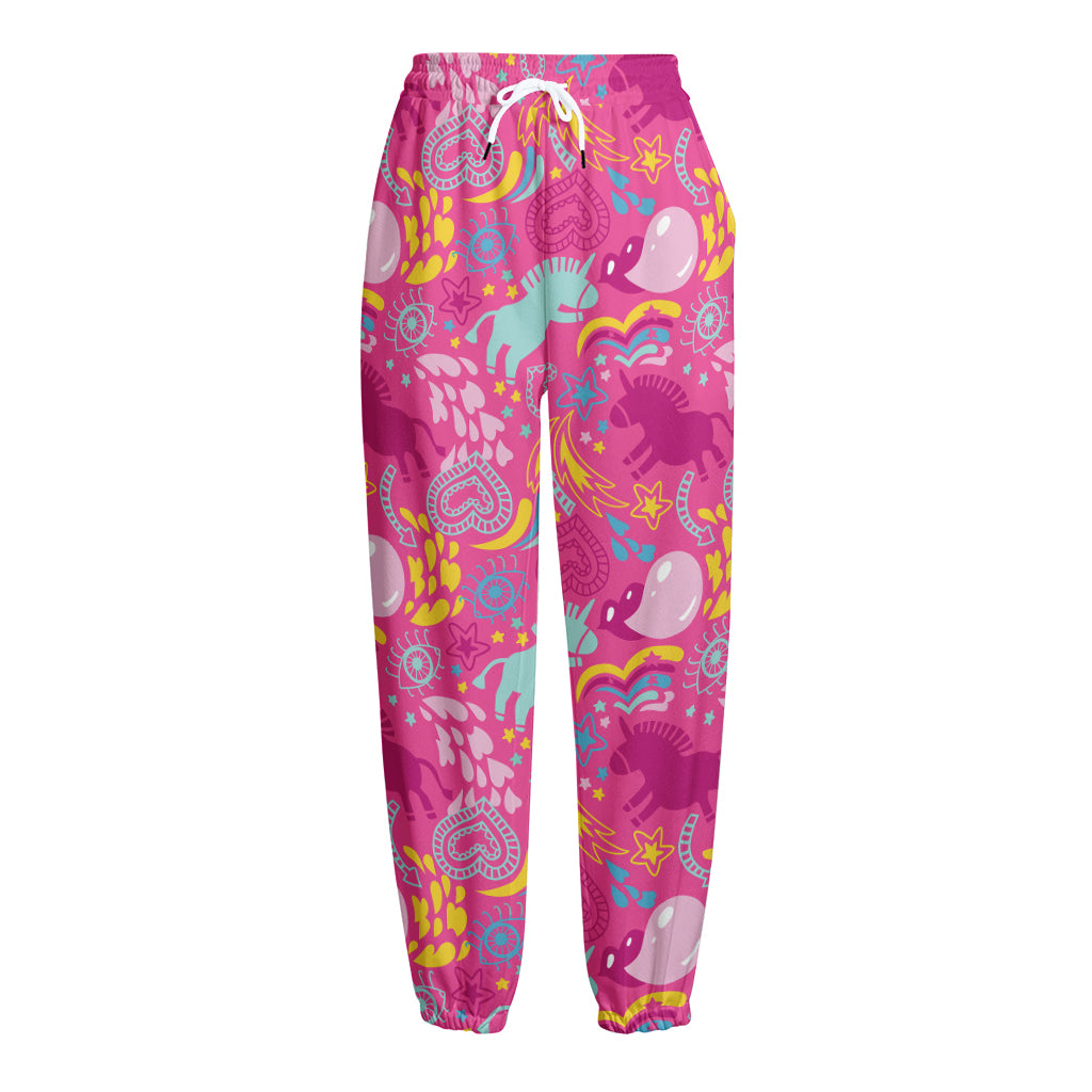 Pink Girly Unicorn Print Fleece Lined Knit Pants