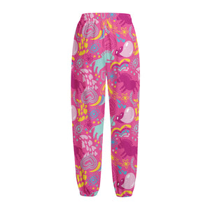 Pink Girly Unicorn Print Fleece Lined Knit Pants