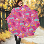 Pink Girly Unicorn Print Foldable Umbrella
