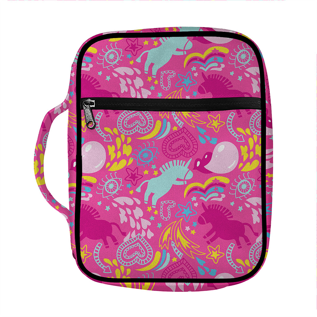 Pink Girly Unicorn Print Front Pocket Bible Bag