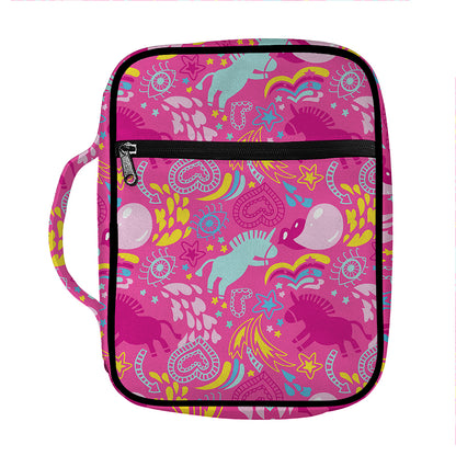 Pink Girly Unicorn Print Front Pocket Bible Bag
