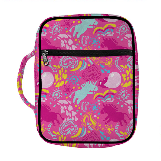 Pink Girly Unicorn Print Front Pocket Bible Bag