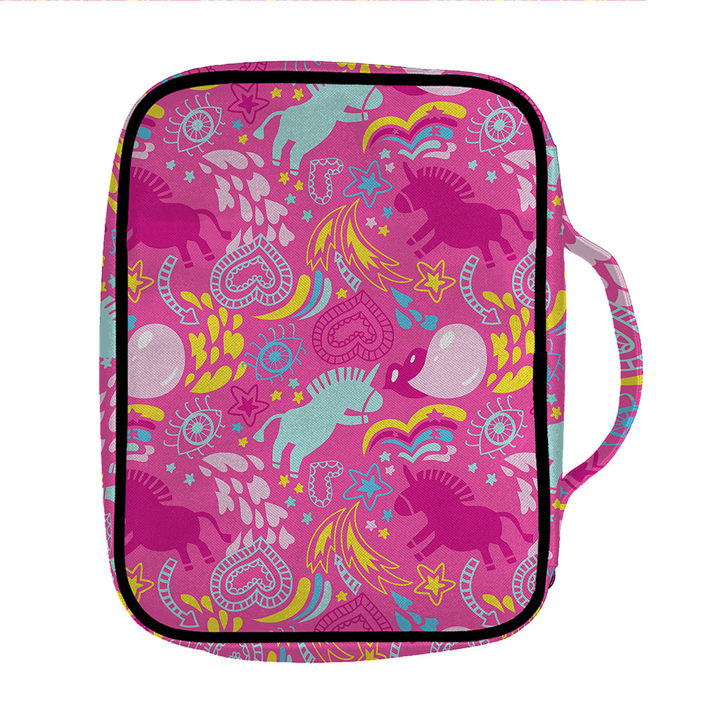 Pink Girly Unicorn Print Front Pocket Bible Bag
