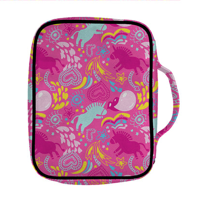 Pink Girly Unicorn Print Front Pocket Bible Bag