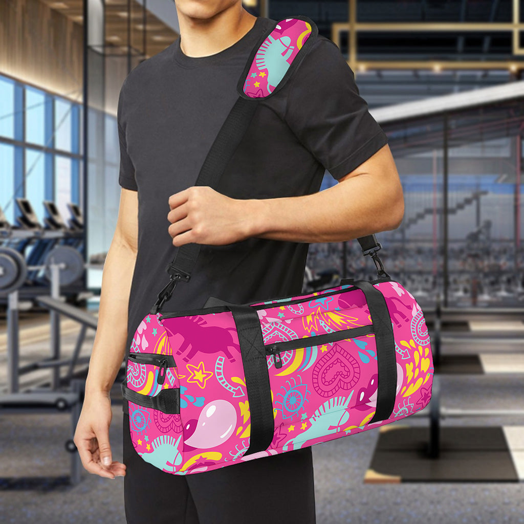 Pink Girly Unicorn Print Gym Bag