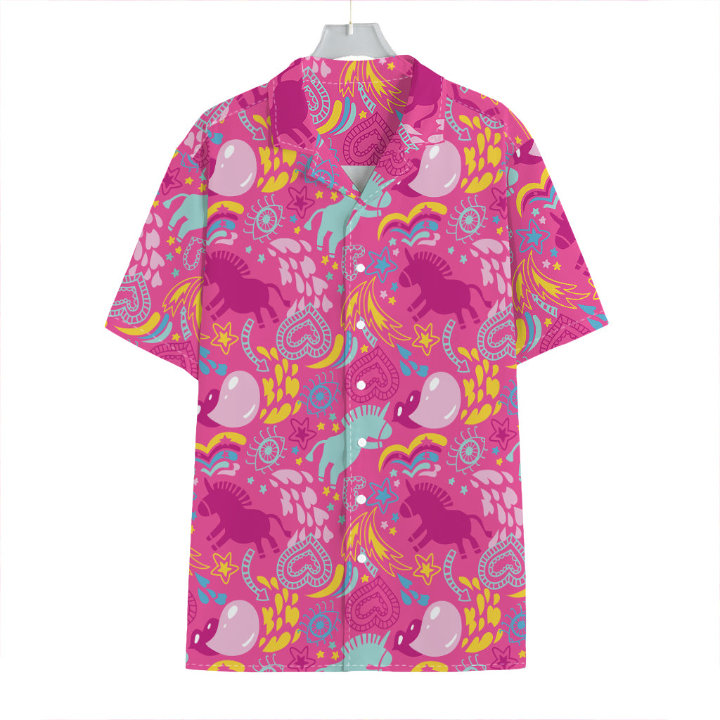 Pink Girly Unicorn Print Hawaiian Shirt
