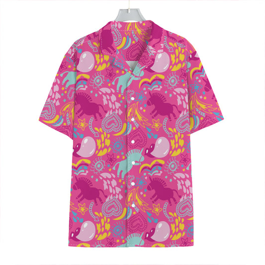Pink Girly Unicorn Print Hawaiian Shirt