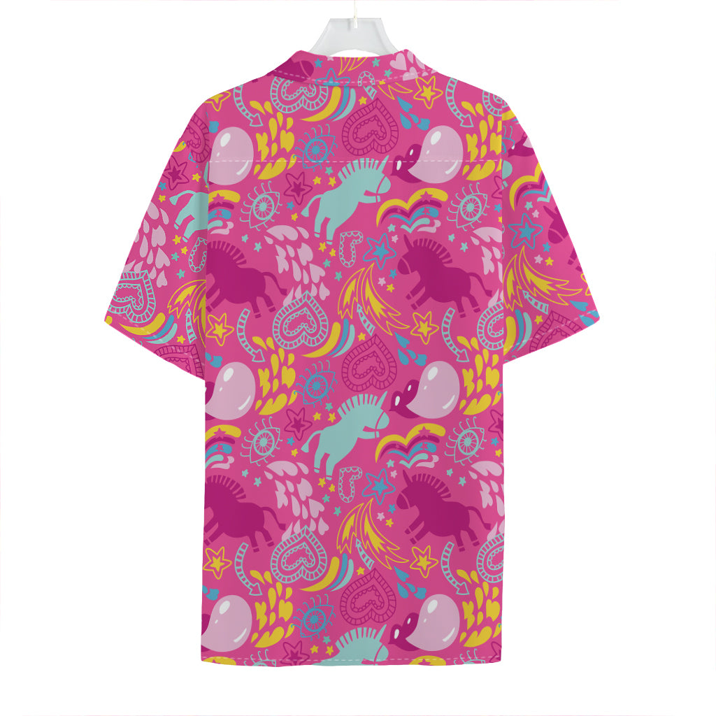 Pink Girly Unicorn Print Hawaiian Shirt