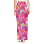 Pink Girly Unicorn Print High Slit Maxi Skirt