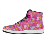 Pink Girly Unicorn Print High Top Leather Sneakers